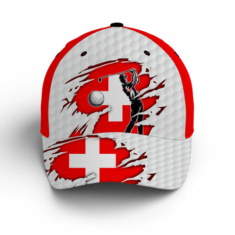Chiptshirts - Cappellino da golf performante, disegni di palline da golf, bandiera svizzera, regalo ideale per gli appassionati di golf - CTS29062227