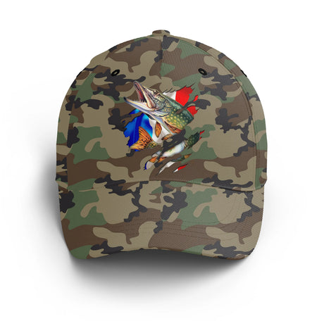 Chiptshirts - Fisherman Cap, Pike Fishing, Original Gift for Fishing Fans, Camouflage Patterns, France Flag - CT01072216