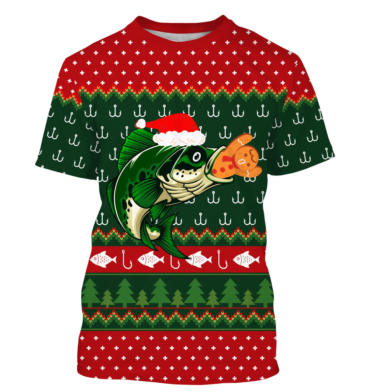 Christmas Sweater, Fisherman Christmas Gift, Fishing Hook Pattern, Fish and Santa Hat - CT12112239