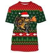 Suéter navideño, regalo de Navidad de pescador, patrón de anzuelo de pesca, carpa y gorro de Papá Noel - CT15112229