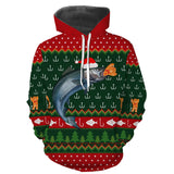 Suéter navideño, regalo de Navidad de pescador, patrón de ganchillo de pesca, salmón y gorro de Papá Noel - CT15112233