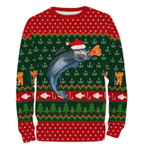 Christmas Sweater, Fisherman Christmas Gift, Fishing Crochet Pattern, Salmon and Santa Hat - CT15112233