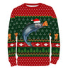 Maglione natalizio, regalo natalizio da pescatore, motivo pesca all'uncinetto, salmone e cappello da Babbo Natale - CT15112233