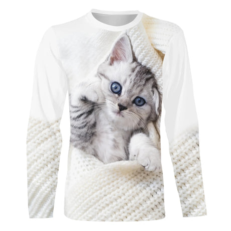 Herren Damen Daily Outdoors Basic Weißes T-Shirt mit niedlichen 3D-Katzenmustern – CT16012312