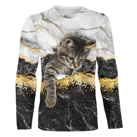Damen-T-Shirt mit grafischer Katze, 3D-Druck, tägliches Wochenende, Retro, Vintage – CT16012320