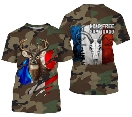 Chasse aux Cerfs, Camouflage Militaire Chasse, Cadeau Chasseurs, Live Free - Hunt Hard, Tee Shirt, Sweat à capuche, Vêtement Anti UV - CTS16042217 T-shirt All Over Col Rond Unisexe