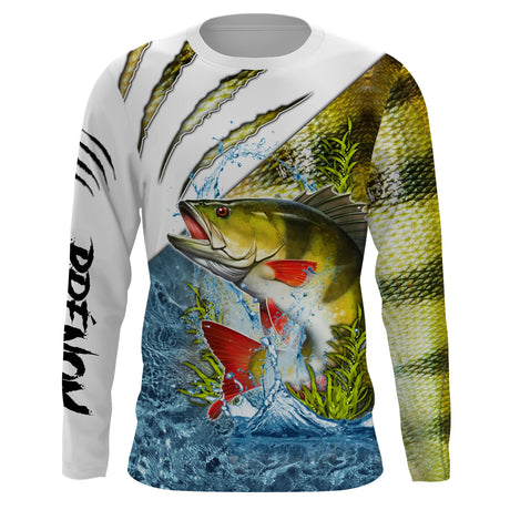Camiseta, sudadera con capucha, camiseta de pesca de perca con protección UV, regalo de pescador personalizado - CT21112224