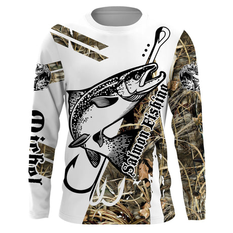 T-shirt personalizzata per la pesca al salmone mimetica, regalo originale per pescatori - CT28072219