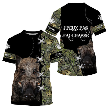 Camouflage Chasse Au Sanglier Forêt, J'peux Pas, J'ai Chasse - CT08112227 T-shirt All Over Col Rond Unisexe