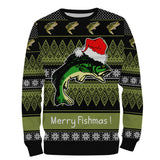 Maglione di Natale, regalo di Natale del pescatore, pesce indossa un cappello da Babbo Natale - CT12112241