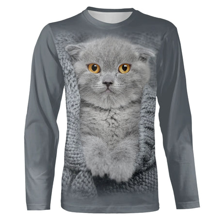 Graues T-Shirt für Herren und Damen, 3D-Druck, süße Katze, tägliches Wochenende, Standard-Rundhalsausschnitt – CT16012319