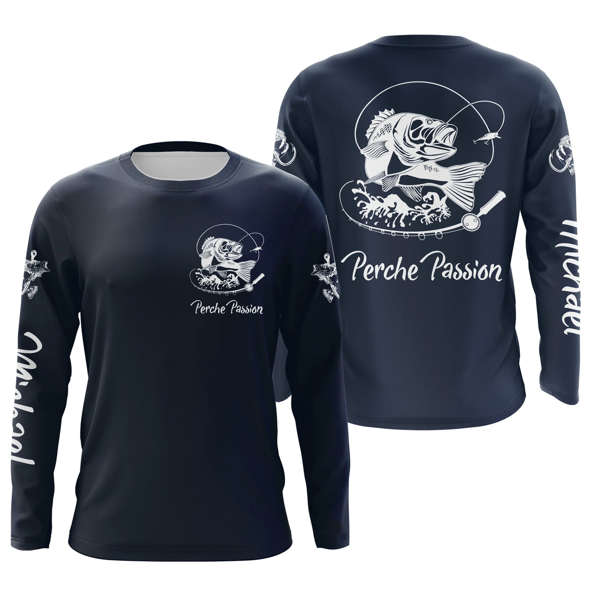 T-shirt personalizzata per la pesca del pesce persico, regalo ideale per pescatori, abbigliamento anti-UV blu navy - CT21072221