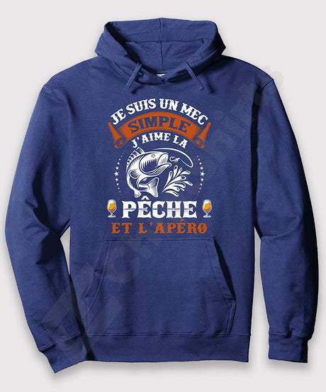 Idée Cadeau Original Pour Pêcheur Humour Pêche Bière Drôle J'aime la Pêche et l'Apéro  - CTS23032201 Sweat à Capuche Marine