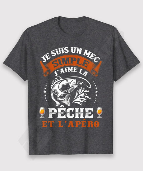 Idée Cadeau Original Pour Pêcheur Humour Pêche Bière Drôle J'aime la Pêche et l'Apéro  - CTS23032201 T-shirt Col Rond Gris