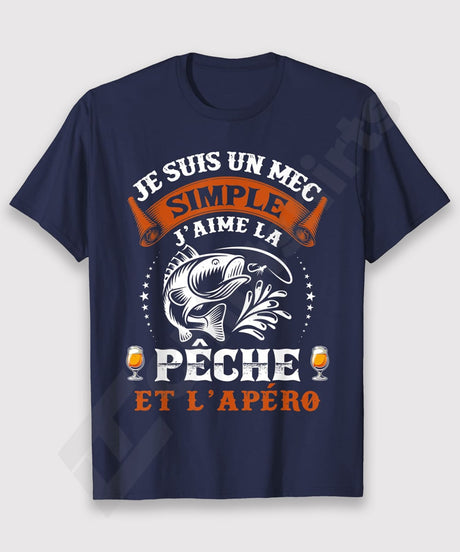 Idée Cadeau Original Pour Pêcheur Humour Pêche Bière Drôle J'aime la Pêche et l'Apéro  - CTS23032201 T-shirt Col Rond Marine