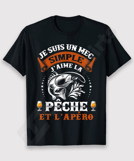 Idée Cadeau Original Pour Pêcheur Humour Pêche Bière Drôle J'aime la Pêche et l'Apéro  - CTS23032201 T-shirt Col Rond Noir