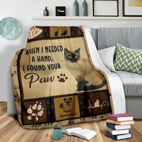 Cat Paw, When I Needed a Hand, Siamese Cat Blanket - PCCHAT001