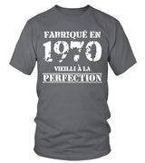 Cadeau Anniversaire, Fête d'Anniversaire, Fabriqué En 1970, Vieilli À La Perfection - VEAGFE1970 T-shirt Col Rond Gris